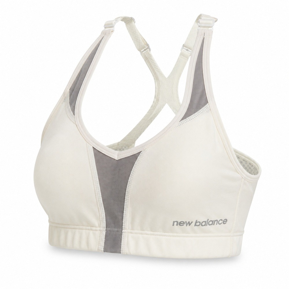 New Balance NB DRY Sports Bra 32A White Gray Mesh Racerback Adjustable
